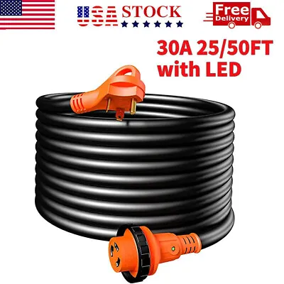 25/50ft 30 Amp RV Power Cord Detachable Cable W/ LED Twist Lock Connector Wire • $48.98