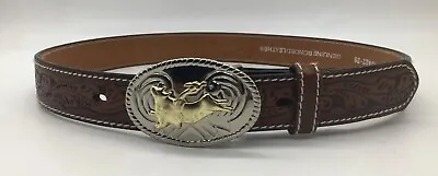 Nocona Belt Co. Boys Brown Tooled Western Bull Rider Buckle Belt Sz.28(N4410402) • $16.99