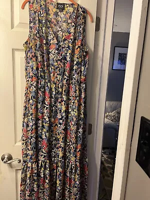 ECI NEW YORK Blue Floral Sleeveless Maxi Tier  Peasant Dress Size XL Pre-owned • $19.99