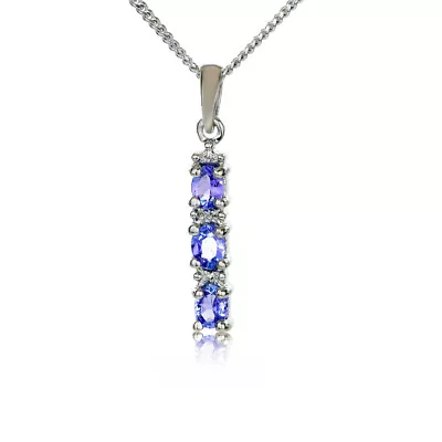 Natural Tanzanite Necklace Sterling Silver Blue Gemstone Diamond Detail Handmade • £69.95