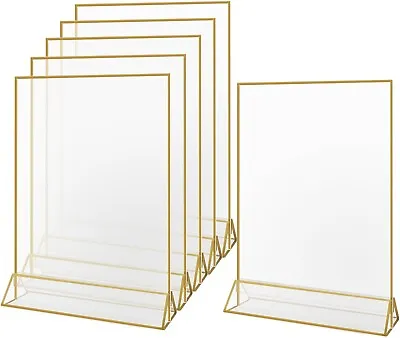 6 Pack 8.5 X 11 Acrylic Sign Holder With Gold Frames Vertical Stand Menu Holders • $16.99