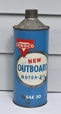 Vintage Conoco Outboard Motor Oil Tin Metal Advertising Quart Cone Top Can • $39.95