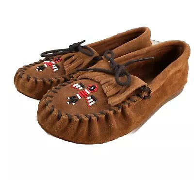 Minnetonka Kids Thunderbird Moccasins Size 8 Toddler Slip On Leather Fringe • $20.99