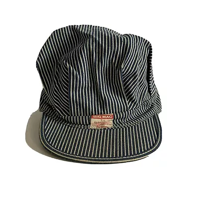 Vintage 50s 60s Big Mac Union Made Hickory Stripe Denim Engineer Hat Cap 6 7/8 • $34.97