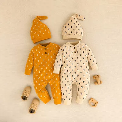 Newborn Infant Baby Boys Girls Romper Kids Bodysuit Cute Jumpsuit Hat Outfits • $11.35