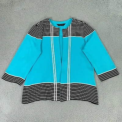 Ming Wang Cardigan Sweater Jacket Womens Large Blue Black Striped Open Front • $44.99