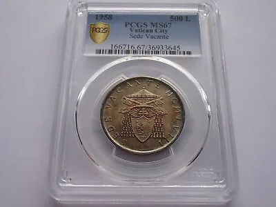 Vatican City 500 Lire 1958 Sede Vacante Silver Coin PCGS MS67 High Grading Coin • $139