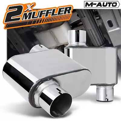 2Pc Chrome 3  Offset Inlet/Outlet Stainless Steel Single Chamber Exhaust Muffler • $81.99