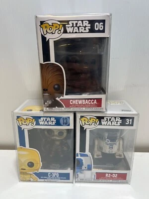 Funko Pop Vinyl Star Wars 06 Chewbacca 13 C-3PO 31 R2-D2 + Protectors Vaulted • $89.95