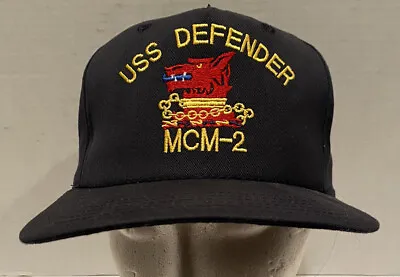 Vintage USS Defender MCM-2 Black Hat Cap Snapback Dog Embroidered Made In USA • $14.99