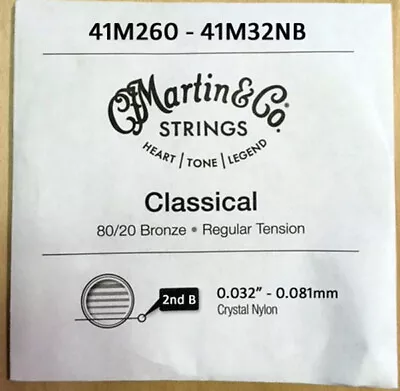 Martin M32NB Clear Nylon Ball-End Classical Guitar Single String NT 2nd B .032 • $4.27