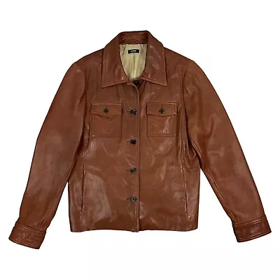 $55 • Buy J. Crew Soft Leather Double Pocket Jacket Brown Cognac Sz M