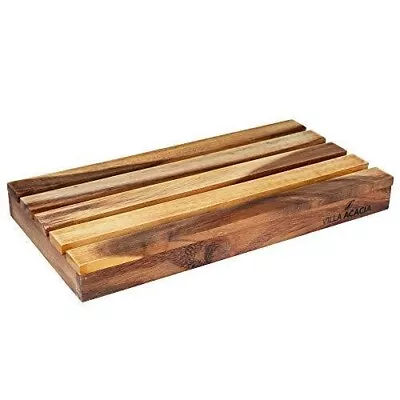 Villa Acacia Wood Bread Board 12 X 7 In Handcrafted Wooden Board Slicer Tray • $33.99