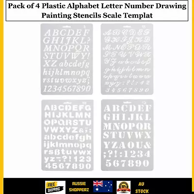 Pack Of 4 Plastic Alphabet Letter Number Drawing Painting Stencils Scale Templat • $15.79