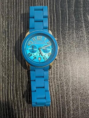 Michael Kors Mercer MK5891 Chronograph Women's Blue Gold Stainless Steel Watch • $50