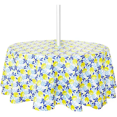 Round Outdoor Tablecloth With Umbrella Hole For Patio Table Lemons Design • $19.99