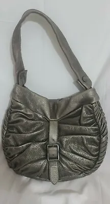 $79 • Buy Treesje Medium Handbag Shoulder Bag Satchel Gray Crinkle Distressed Leather 