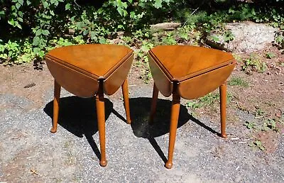 Vintage Pair Maple Ethan Allen Triangle Clover Double Drop Leaf End Tables • $895