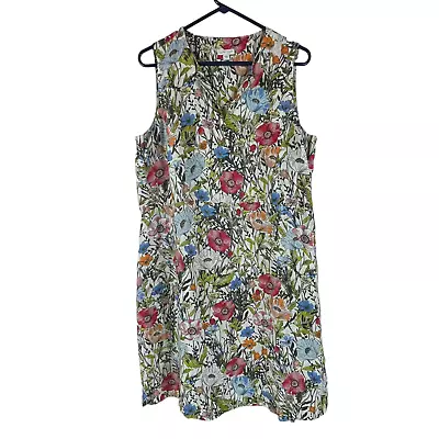 J Jill Love Linen Floral Dress Sz M Womens Colorful Beach Pockets Sleeveless • $29.99