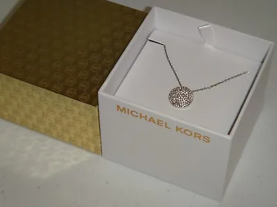 Michael Kors Silver Necklace Crystals Pave Disk Pendant MKJ4102040 + MK BOX • $59.99