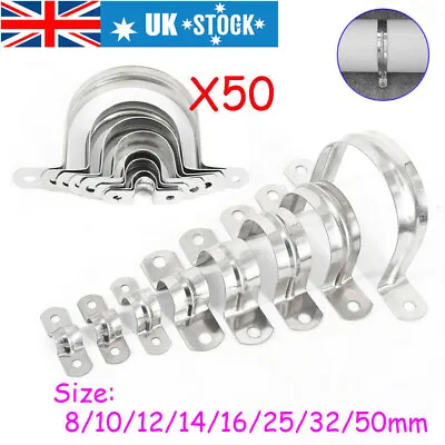 Stainless Steel Pipe Saddle Clip Bracket Plumbing Clevis Tube Clamp 8-50mm 50pcs • £10.49