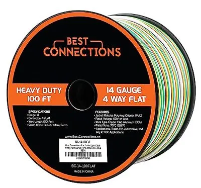 4 Way Bonded Flat Trailer Wire (100 Ft) 14 Gauge Single Conductor Cable Durable • $42.69