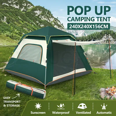 $119.95 • Buy 4 Person Pop Up Camping Tent Outdoor Beach Instant Shelter Family Hiking Shade