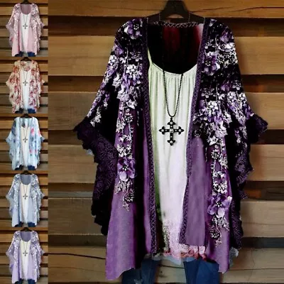 $28.62 • Buy Women Boho Floral Bikini Cover Up Tops Ladies Summer Beach Holiday Lace Cardigan