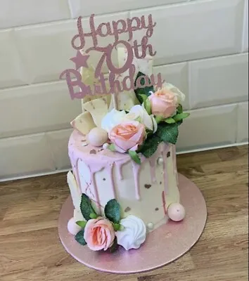 Happy 70th Birthday Cake Topper Happy Birthday Decoration Glitter • £3.99