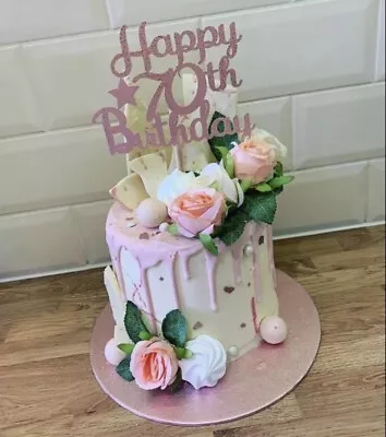 Happy 70th Birthday Cake Topper Happy Birthday Decoration Glitter • £3.99