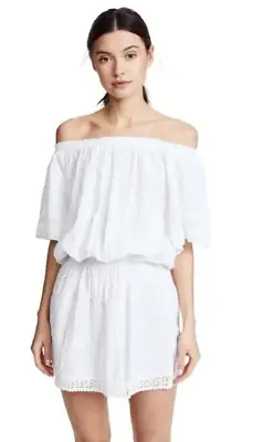 MELISSA ODABASH Coverup Dress White Eyelet Lace Mini Angel Sleeves Off Shoulder • $59.99