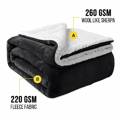Black Reversible Sherpa Fleece Throws Twin Full Queen Size Sofa Bed Mink Blanket • $27.99