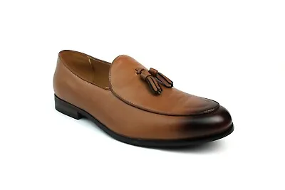 Cognac Men's Slip On Real Leather Loafer Tassel Dress Shoes Azar Man (NEW ) • $49