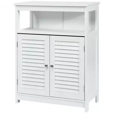 Modern Wood White Freestanding Bathroom Storage Cabinet W/Double Shutter Door- • $150.48