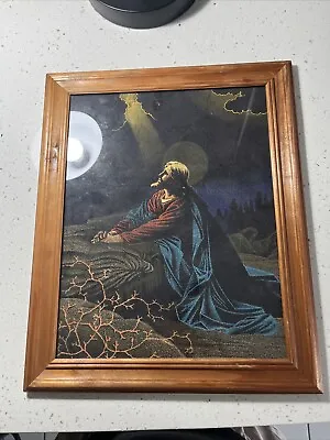 Vintage Handpainted Black Velvet Jesus Praying Painting • $30