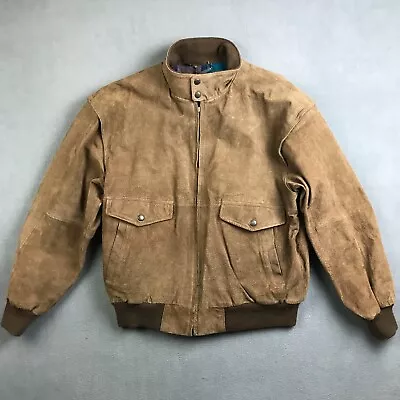 Vintage Members Only Jacket Mens 42 Brown Suede Leather Bomber Zip Up Lined • $55