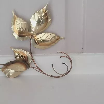 Vintage Wall Hanging Leaves Spray Brass Copper Metal Art MCM 6  • $15