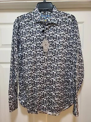 New Visconti Black Mens Long Sleeve Cotton Shirt Size Medium Nwt $135 Multicolor • $18.99