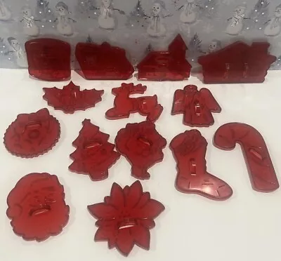 Vintage Lot 14 HRM Crown Logo Flat Red Plastic Christmas Cookie Cutters USA • $20