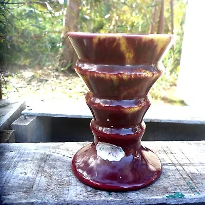 Casey Ware Pottery Vase  10cm Tall Sticker  Maroon With Yellow  • $27