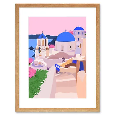 £33.99 • Buy Santorini Greece Buildings Illustration Framed Wall Art Print 12X16 In