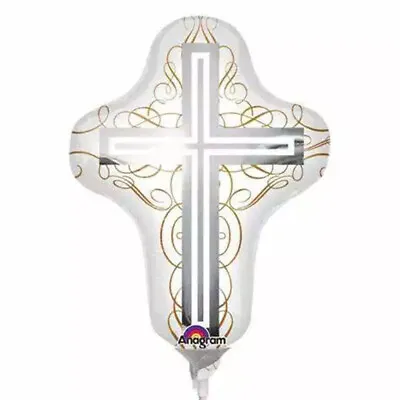 Silver Gold Cross Giant Foil Balloon Holy Communion Christening Party Decoration • £7.50