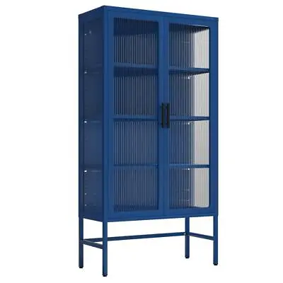 Cold-Rolled Steel Double Glass Door Storage Cabinet With Adjustable Shelves&Feet • $267.79