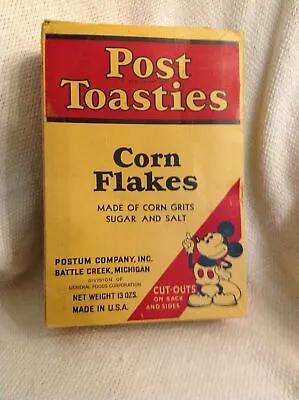 1930s Mickey Mouse  POST TOASTIES CORN FLAKES  Cereal Box Cutouts Mickey Cowboy • $495