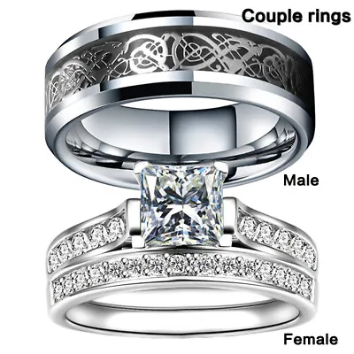 Fashion Stainless Steel Couples Matching Mens Rings For Women Wedding Wholesale • $1.45