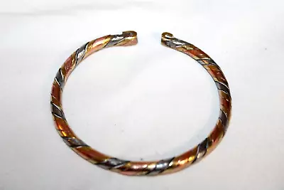 Vintage Copper Brass Silver Twist Cuff Bangle Bracelet Mixed Metal • $26.40