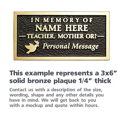 Bronze Memorial Plaque Custom Personalized Cemetery Bench Plaque Made In U.S.A. • $235