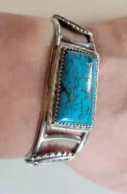 Vintage Native Southwest Sterling Silver Turquoise Cuff Bracelet Signed M • $22.50