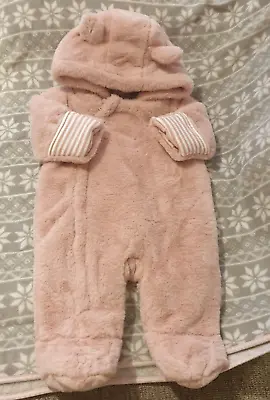 Very 0-3 Months Baby Girls Faux Fur Pink Cuddlesuit/ All-in-one Suit • £14.95