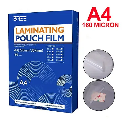 100 X A4 LAMINATING POUCHES GLOSS LAMINATOR LAMINATE SHEETS SLEEVES 160 MICRONS • £9.95